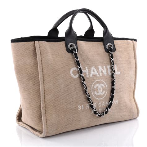 chanel deauville chain shoulder tote bag|chanel deauville large canvas bags.